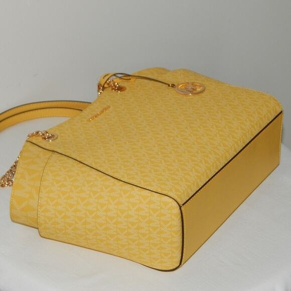 MICHAEL KORS Jet Set Travel Daisy Yellow Monogram LG Chain Shoulder Tote Bag NWT - Picture 9 of 13
